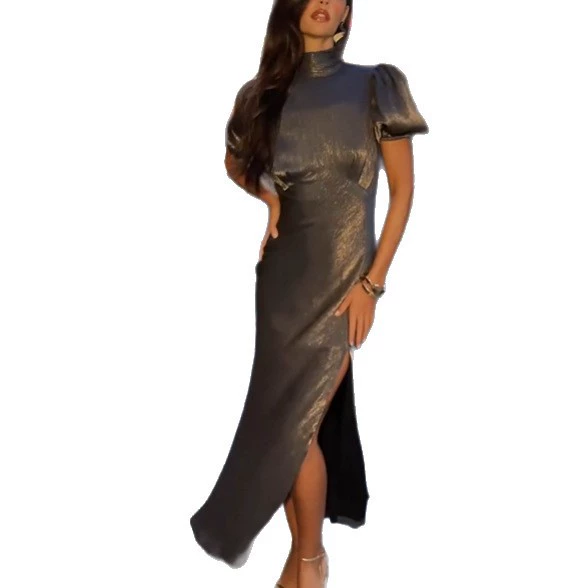 Titannorthamerica Women’s High-Waist Shimmer Long Dress – Short Sleeve, Backless Design - Image 5