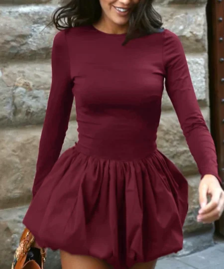 Alternative view of Titannorthamerica Chanel-Inspired Burgundy Long Sleeve Tutu Mini Dress