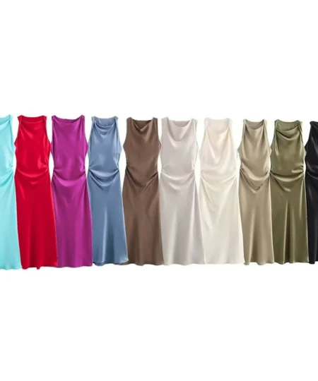 Titannorthamerica Women’s Cowl-Neck Satin Slip Dress – Soft Polyester, Multiple Colors Available